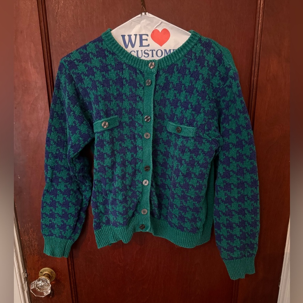Vintage Green and Blue Houndstooth Sweater